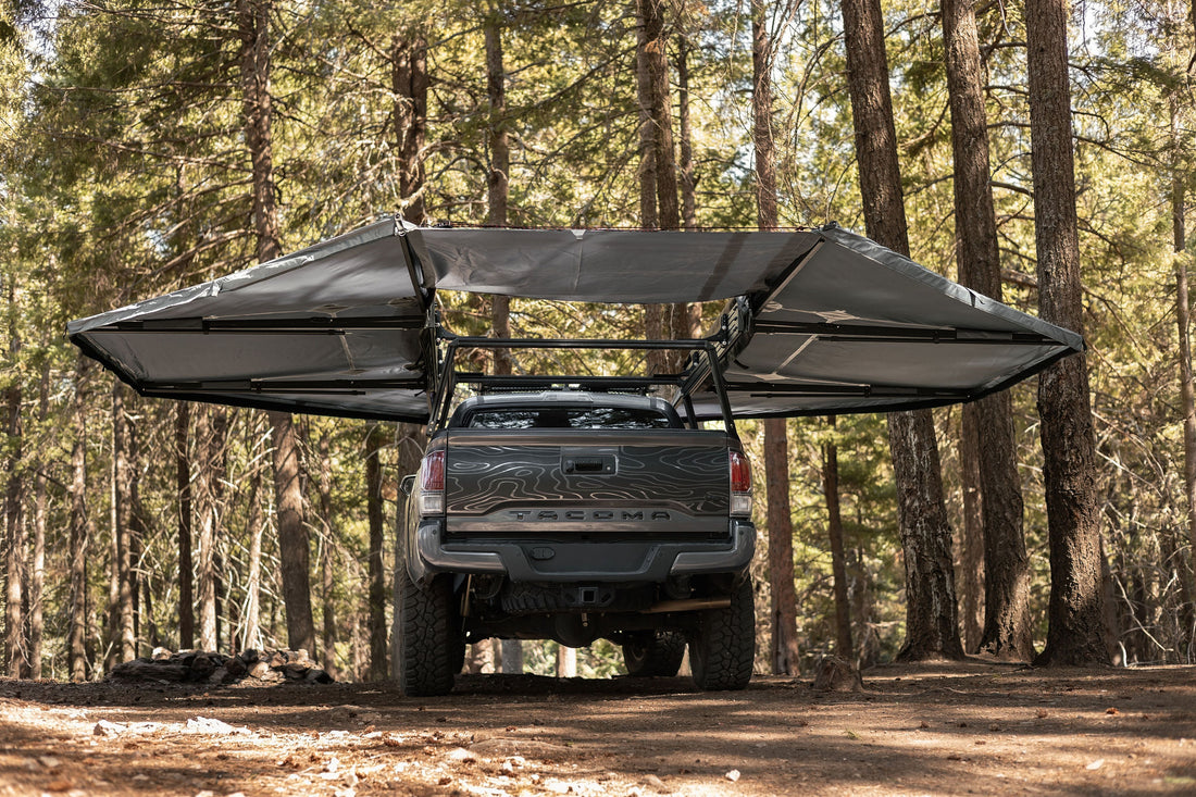 Taruca Rogue 180 Dual awning rear view of the dual awning with the rear filler panel
