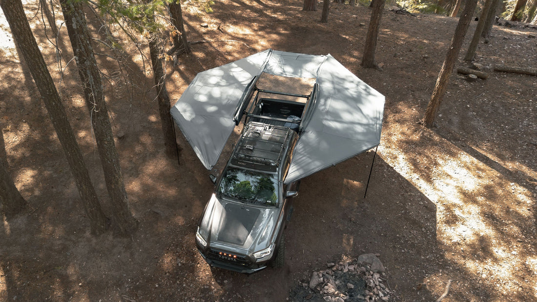 Taruca Rogue 180 Dual awning overhead view of the dual awning shade footprint