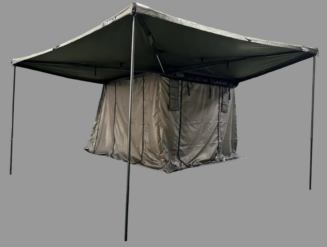 270 S awning over an annex room with black poles