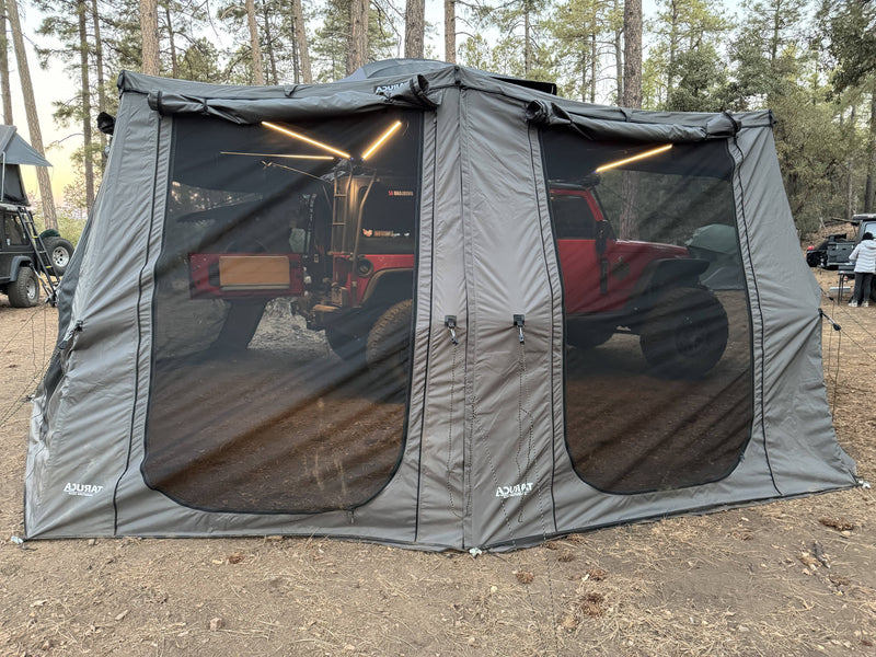 Taruca 270+ XC wall kit grey wall kit with mesh windows on red Jeep in woods